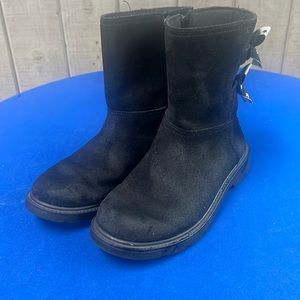 Black Uggs with silver ribbon
